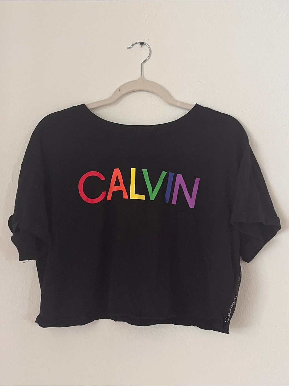Calvin Klein Black Tee with Rainbow 'CALVIN KLEIN' Trim